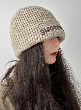 灰色针织毛线帽子女秋冬包头保暖护耳帽韩版时尚百搭显脸小冷帽男