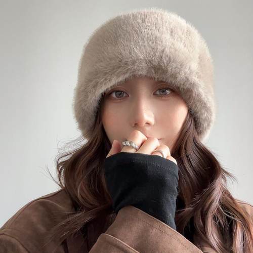 兔毛绒蒙古帽秋冬加厚堆堆毛线帽