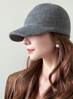 灰色针织马术帽女2025新款秋冬保暖显脸小骑士帽大头围加深鸭舌帽