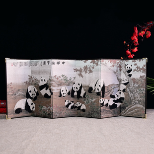 非遗中国礼物蜀锦蜀绣熊猫伴手礼奏折屏风摆件中国特色礼物送老外