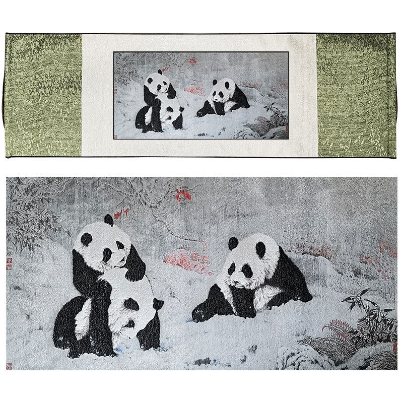蜀锦丝绸卷轴挂画熊猫工艺品成都纪念品伴手礼中国特色礼物送老外