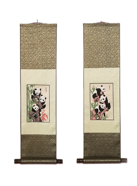 蜀锦卷轴挂画丝绸登高望远四川