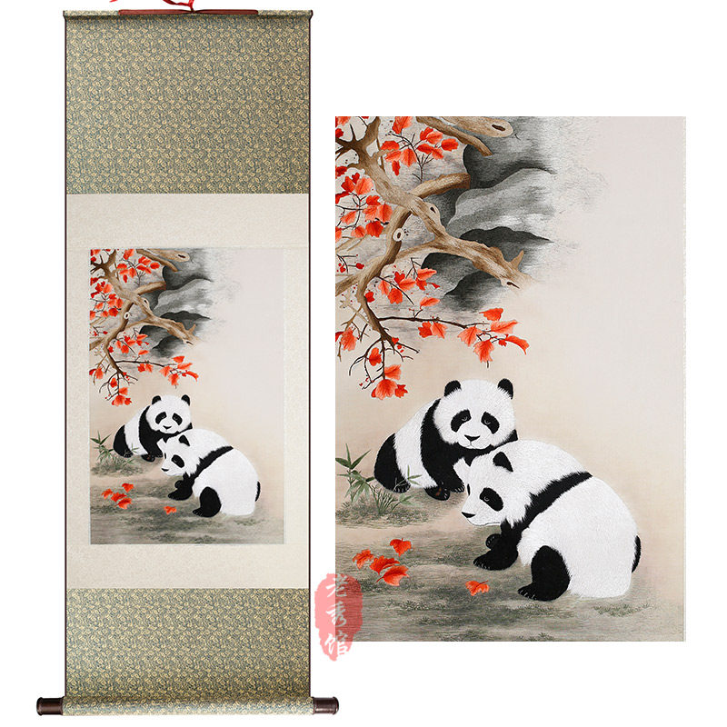 蜀繡挂畫楓葉熊貓書房客廳卷軸挂畫中國風特色禮品送老外紀念品在類目 特色手工藝, 地區民間特色手工藝, 刺繡中 - 來自Buy2taobao.com提供專業的淘寶代購服務