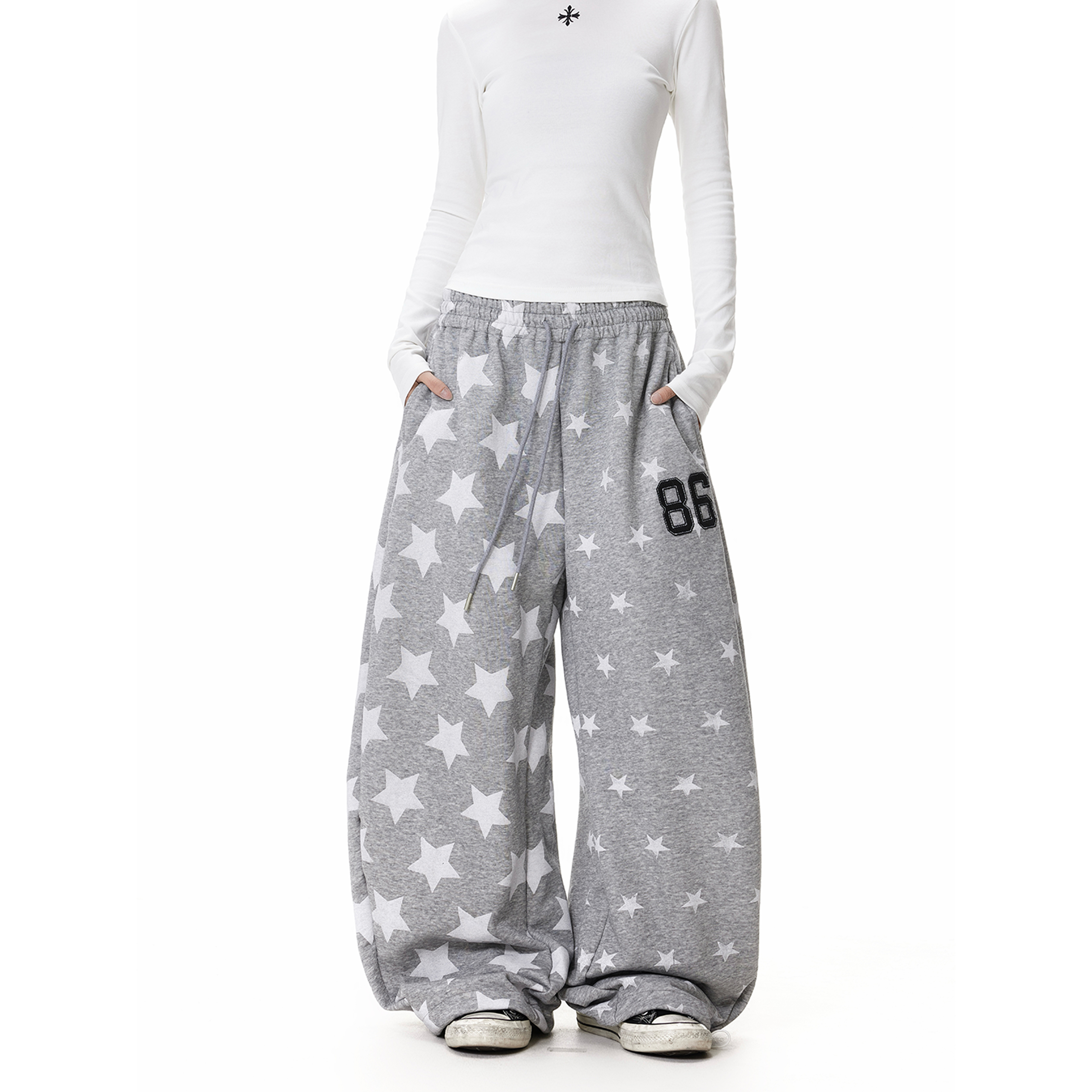 美式复古星星满印卫裤女春秋