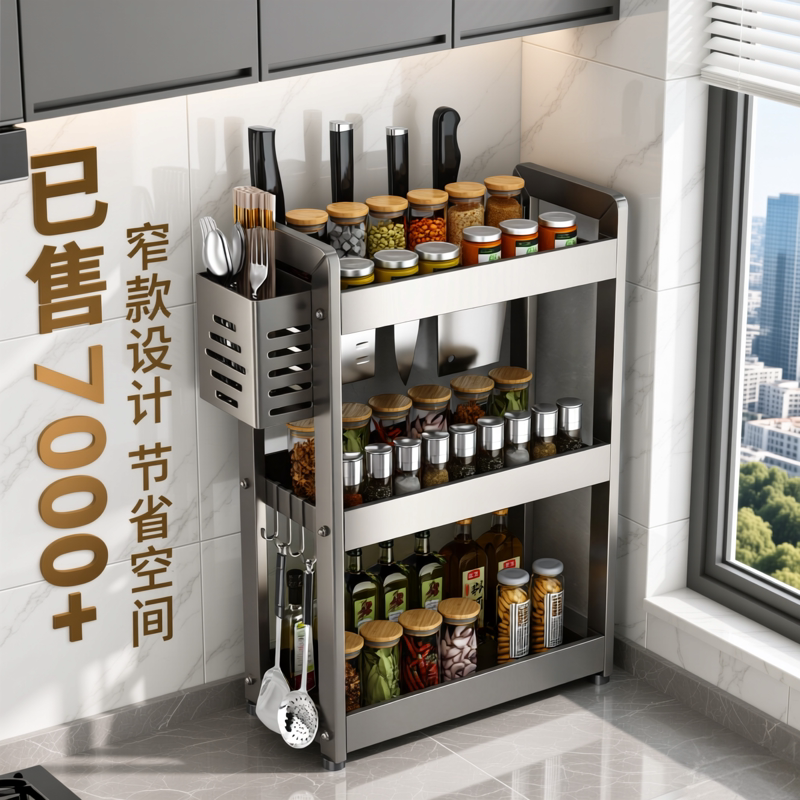 2025新款厨房调料置物架窄款调味品罐台面小型油盐酱醋台式收纳架