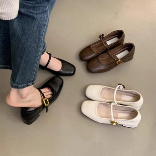 晚风浅口单鞋 新款 法式 女粗跟2024秋季 复古中跟玛丽 韩版 小皮鞋