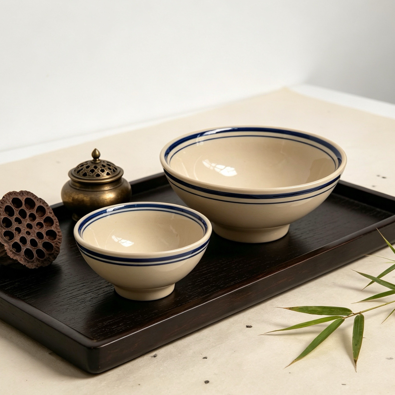 老式土碗双线浅碗商用蘸料碗油碟火锅小料碗蓝边碗粗陶蒸碗扣肉碗