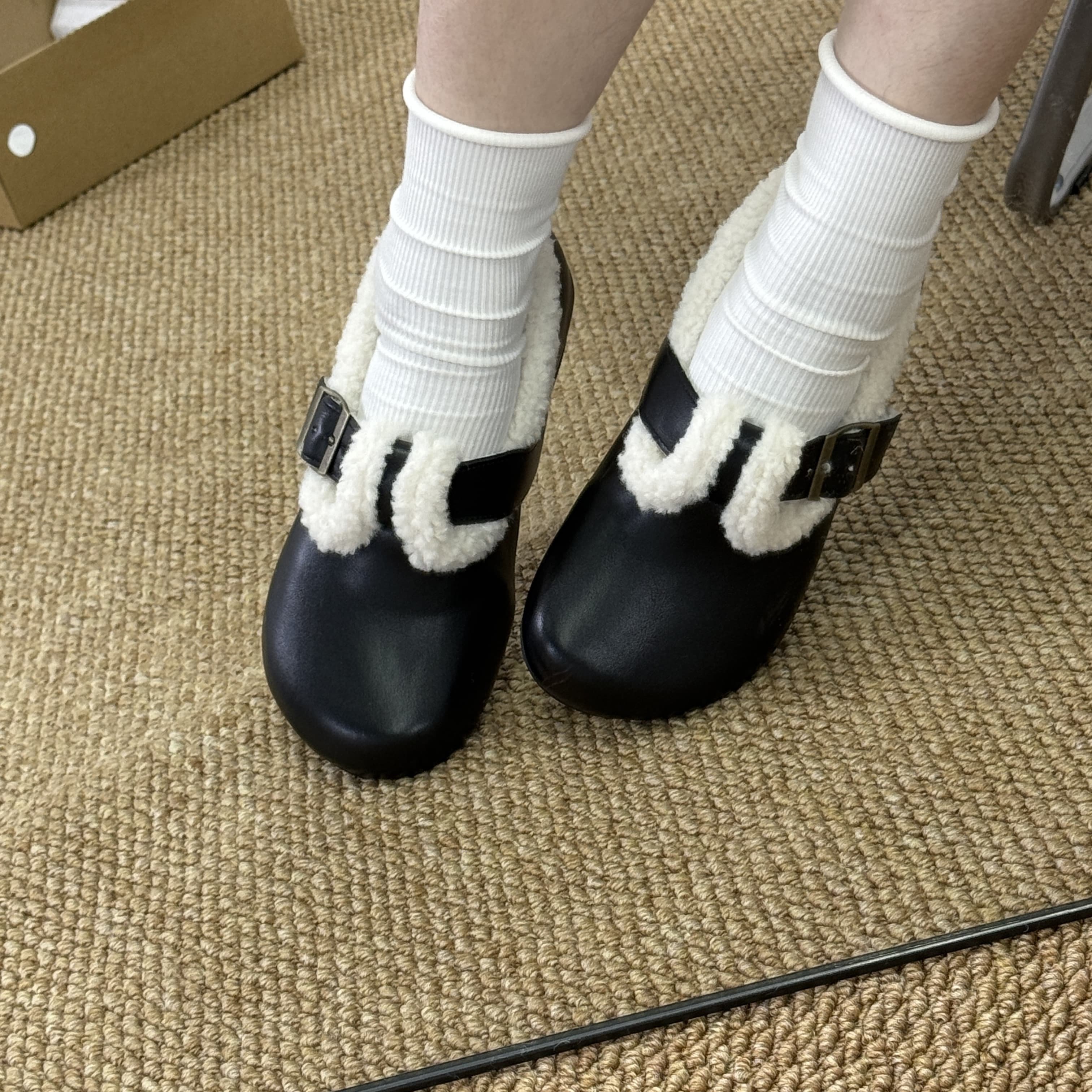 黑色加绒全包勃肯玛丽珍单鞋