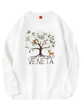 秋冬卫衣新款款圆领上衣花朵树轻奢舒适男装长袖光变时尚重工刺绣