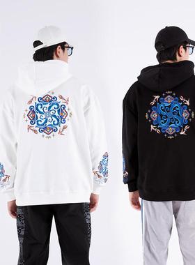 加绒潮牌学生外套秋冬刺绣套头衫连男国潮情侣长袖2025帽卫衣大码