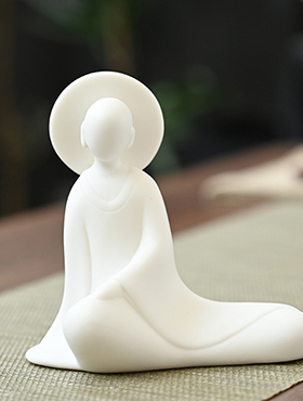 陶瓷无相佛中式玄关博古架客厅茶室茶桌创意小和尚白瓷人物小摆件