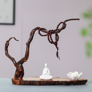 天然根雕摆件创意家居客厅玄关装饰工艺品陶瓷无相佛树根禅意底座