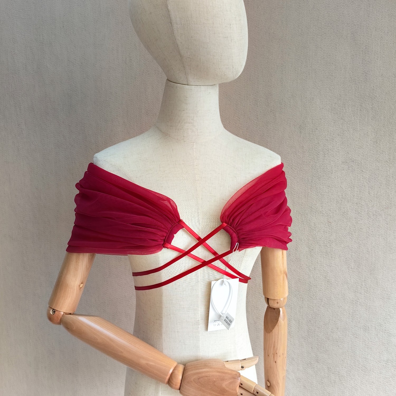 新版婚纱配饰酒红色素纱软网披肩手袖绑带活动手袖纱免缝肩膀纱