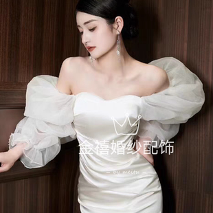 欧根缎连肩泡泡袖荷叶边多松紧设计藕节蓬蓬袖二次元COS服配饰袖