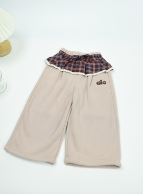 秋冬季儿童女童加绒一体绒阔腿裤童装洋气新款小童女裤