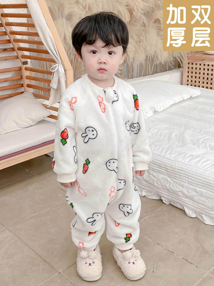 BABY CRAWLING CLOTHES INDOOR WINTER CLOTHES THICKENED FLANNEL COVERALLS VELVET ZIPPER BABY CRAWLING CLOTHES