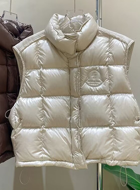 羽绒服马甲女2025新款PU拼皮抽绳加厚保暖小个子时尚秋冬季外套爆