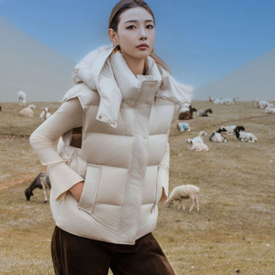 秋冬季新款2025白鹅绒连帽羽绒马甲女小个子宽松短款泡芙蓬松背心
