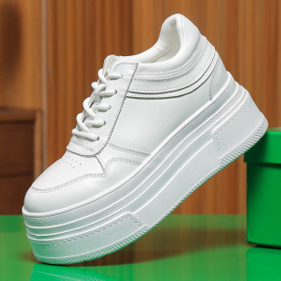 14公分小白鞋女款春季真皮12CM小个子内增高女鞋百搭休闲厚底板鞋