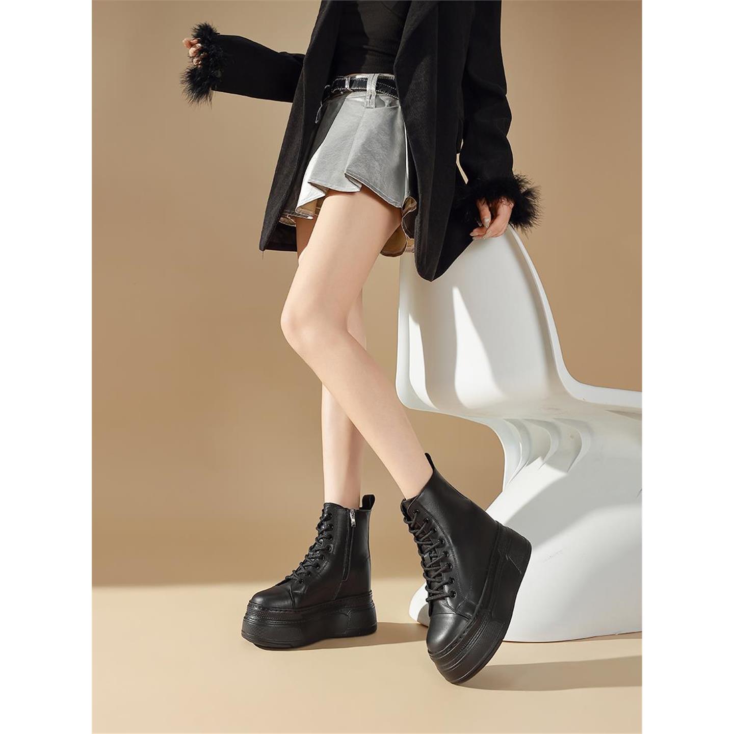 14公分内增高马丁靴真皮2025新款12厘米小个子靴子10CM厚底短靴