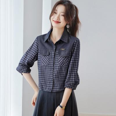 格子衬衫女高级感轻奢减龄洋气长袖衬衣女款2025新款爆款时尚上衣
