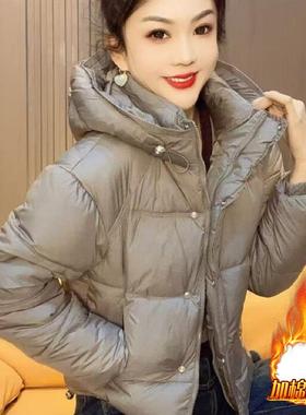 短款加绒棉服女冬季2025新款小个子时尚洋气设计感面包服棉衣外套