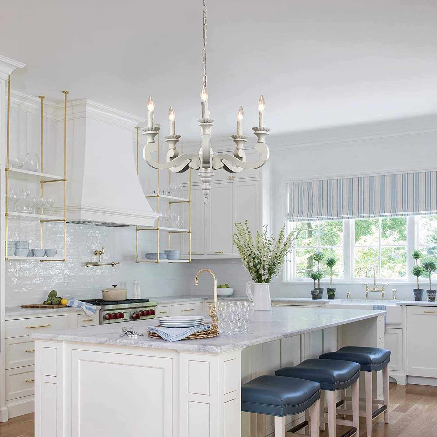 美式乡村实木吊灯简约复古白创意灯饰书房餐厅灯具公主房卧室吊灯