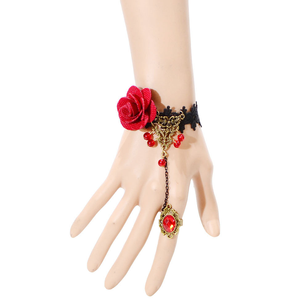 Diablo Gothic Retro Vampire Nightclub Valentine's Day Red rose Lace Bracelet stage perform Jewelryin the Accessories/Fashion Jewelry, Bracelets  category - from Buy2taobao.com to provide professional Taobao agent buy service