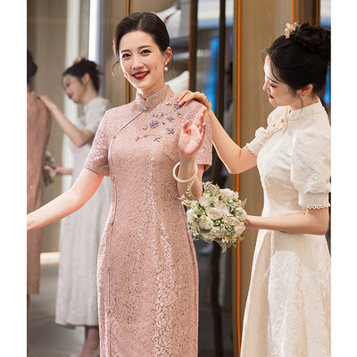 粉色喜婆婆婚宴装旗袍2025新款高端结婚新中式妈妈礼服裙平时可穿