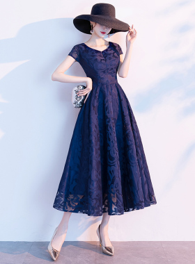 蓝色晚礼服女2026新款宴会高贵高端婚礼妈妈装婚宴连衣裙平时可穿