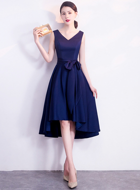 蓝色晚礼服裙轻奢小众高端宴会气质名媛小个子聚会连衣裙平时可穿