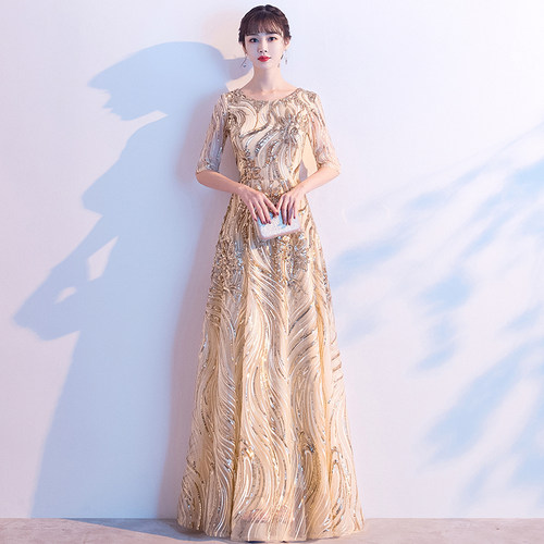 金色晚礼服女2021新款高端大气