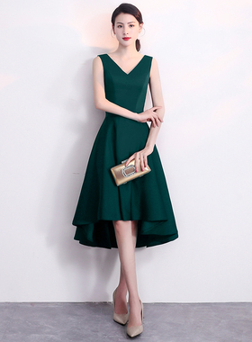 墨绿色晚礼服女高级感气质宴会高贵年轻小个子无袖连衣裙平时可穿