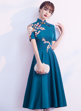 蓝色妈妈婚宴晚礼服女高级感气质宴会轻奢小众高端中式婚礼敬酒服