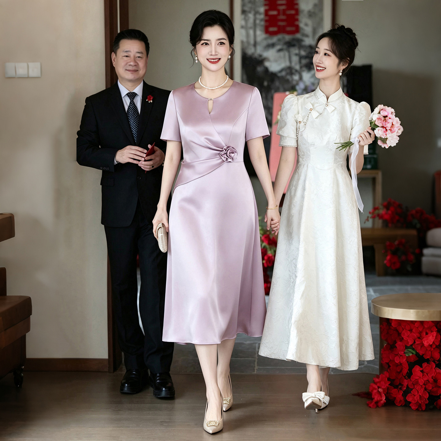 紫色喜婆婆婚宴装平时可穿高贵年轻高端婚礼妈妈装结婚礼服小个子
