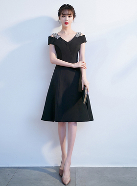 黑色晚礼服女平时可穿气质宴会轻奢小众高端洋装连衣裙夏季小个子