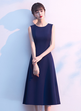 蓝色晚礼服女2025新款夏季气质高端参加婚礼妈妈连衣裙平时可穿