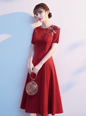 红色妈妈婚宴晚礼服女高级感高贵年轻小个子参加婚礼喜服平时可穿