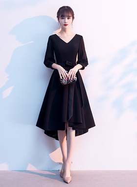 黑色晚礼服女平时可穿气质优雅现代显瘦中长款高端宴会聚会连衣裙