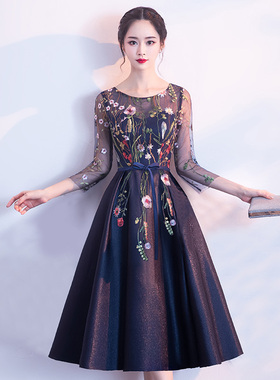 蓝色晚礼服女高级感气质宴会轻奢小众高端妈妈婚宴敬酒服连衣裙