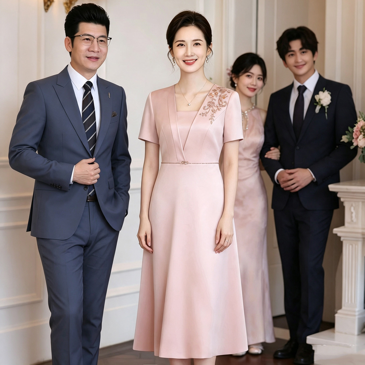 粉色喜婆婆婚宴装平时可穿高端婚礼年轻妈妈装结婚礼服高贵小个子