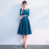 蓝色妈妈婚宴晚礼服女高级感气质宴会高贵年轻婚礼连衣裙平时可穿