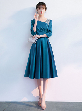 蓝色妈妈婚宴晚礼服女高级感气质宴会高贵年轻婚礼连衣裙平时可穿