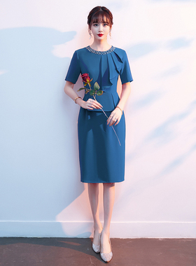 蓝色晚礼服女气质宴会高级感喜婆婆高端婚礼妈妈婚宴装平时可穿