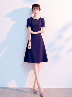 蓝色晚礼服女高级感轻奢小众高端聚会小个子妈妈婚宴装平时可穿