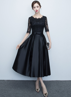 黑色晚礼服女2025新款轻奢小众高端小个子妈妈宴会连衣裙平时可穿