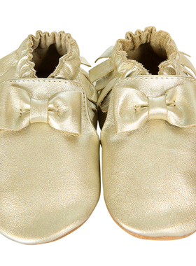 robeez 春秋蝴蝶结婴幼儿童鞋不掉跟金色 女童防滑学步鞋 特价