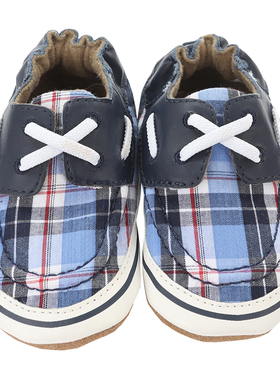 Robeez男宝宝婴儿春秋英伦风防滑蓝色格子软底学步鞋 步前鞋 特价