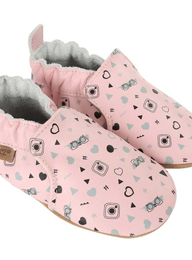 robeez美国 透气软底女宝宝鞋粉色手绘女童学步 步前鞋 特价