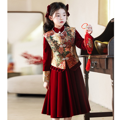 女童旗袍礼服拜年服复古轻奢风